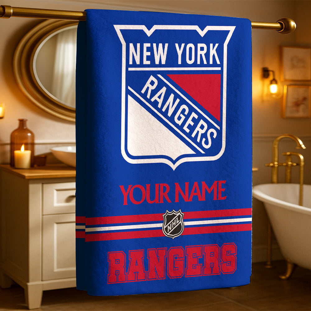 LIMITED EDITION - NEW CUSTOMIZED NHL24 NYR NEW YORK RANGERS BEACH & BATH TOWEL