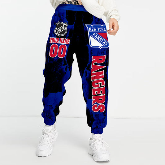 LIMITED EDITION - NEW CUSTOMIZED NHL24 NYR NEW YORK RANGERS LONG PANTS