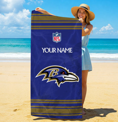 LIMITED EDITION - NEW CUSTOMIZED NFL28 BTR BALTIMORE RAVENS BEACH & BATH TOWEL (KIDS & ADULTS)