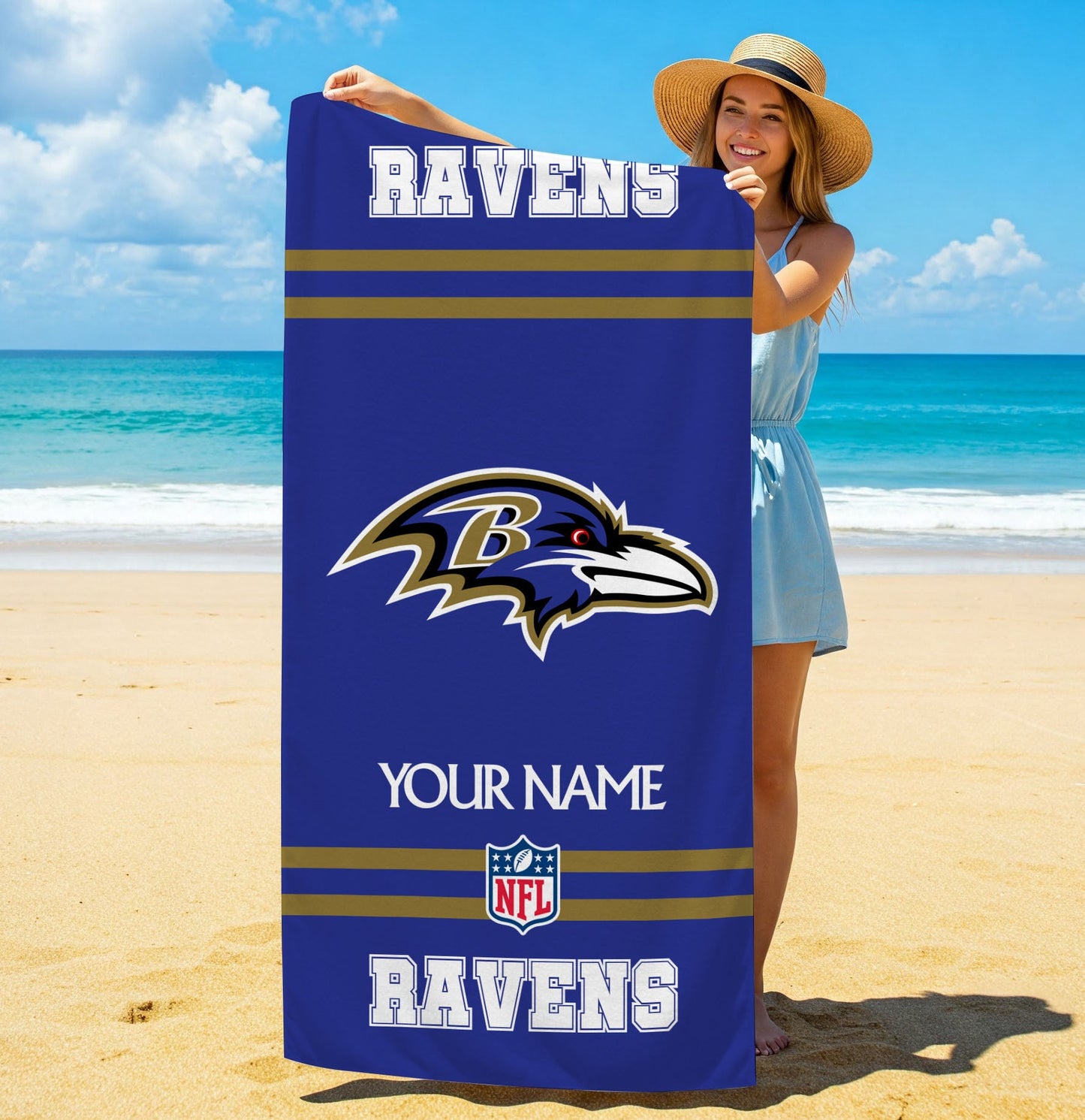 LIMITED EDITION - NEW CUSTOMIZED NFL28 BTR BALTIMORE RAVENS BEACH & BATH TOWEL (KIDS & ADULTS)