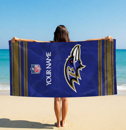 LIMITED EDITION - NEW CUSTOMIZED NFL28 BTR BALTIMORE RAVENS BEACH & BATH TOWEL (KIDS & ADULTS)