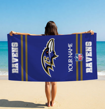 LIMITED EDITION - NEW CUSTOMIZED NFL28 BTR BALTIMORE RAVENS BEACH & BATH TOWEL (KIDS & ADULTS)