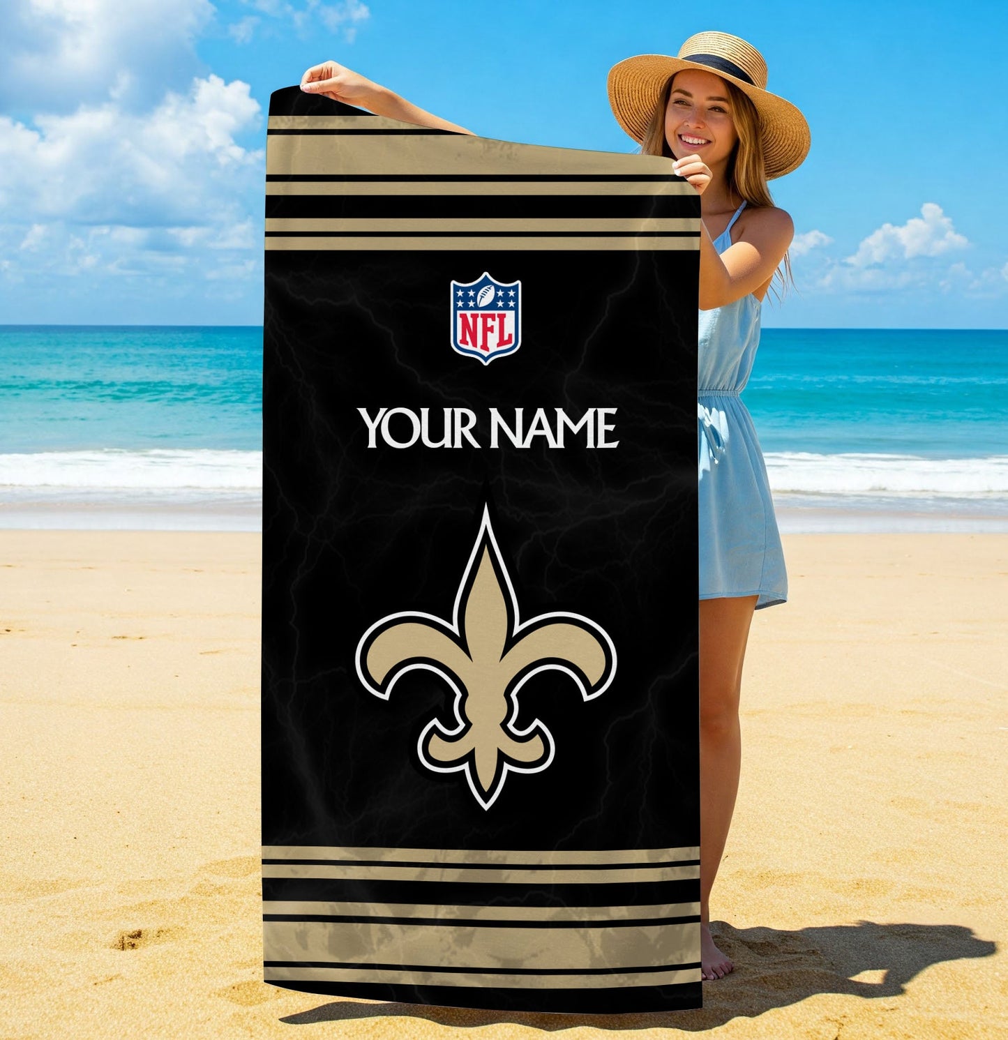 LIMITED EDITION - NEW CUSTOMIZED NFL24 NOS NEW ORLEANS SAINTS BEACH & BATH TOWEL (KIDS & ADULTS)