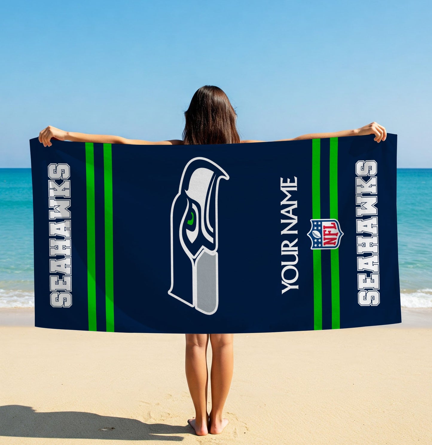 LIMITED EDITION - NEW CUSTOMIZED NFL06 SSH SEATTLE SEAHAWKS BEACH & BATH TOWEL (KIDS & ADULTS)