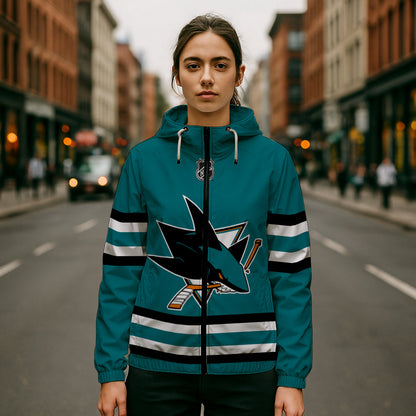 LIMITED EDITION - NEW CUSTOMIZED NHL32 SJS SAN JOSE SHARKS WINDBREAKER JACKET