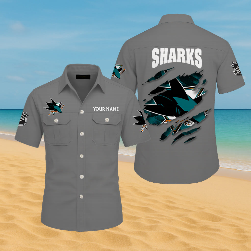 LIMITED EDITION - NEW CUSTOMIZED NHL32 SJS SAN JOSE SHARKS CARGO SHIRT