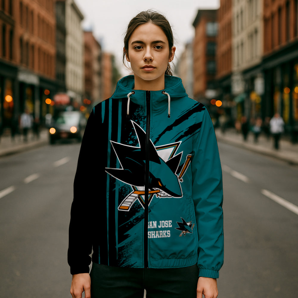 LIMITED EDITION - NEW CUSTOMIZED NHL32 SJS SAN JOSE SHARKS WINDBREAKER JACKET