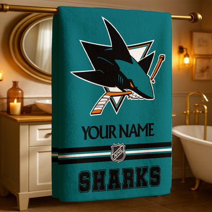 LIMITED EDITION - NEW CUSTOMIZED NHL32 SJS SAN JOSE SHARKS BEACH & BATH TOWEL
