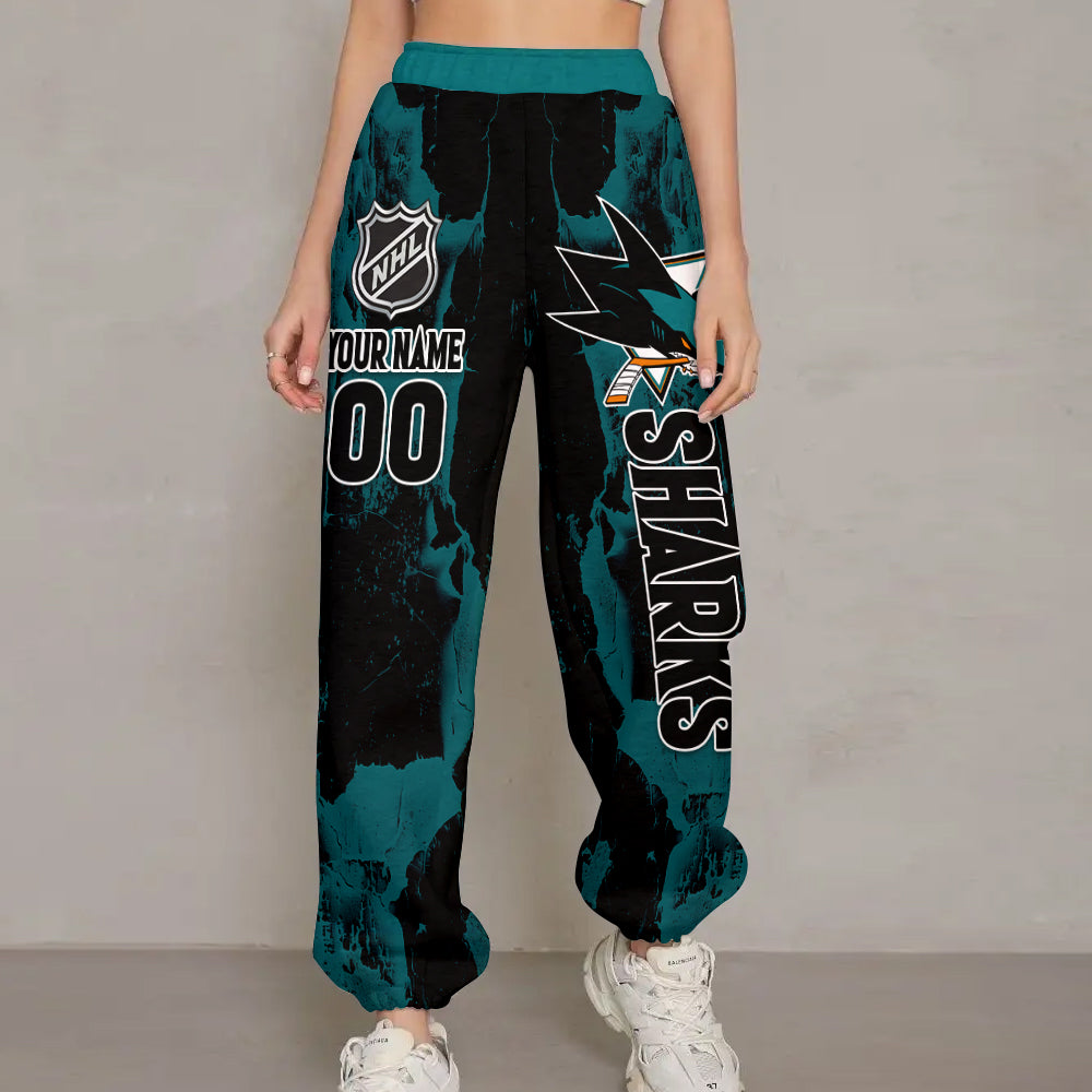 LIMITED EDITION - NEW CUSTOMIZED NHL32 SJS SAN JOSE SHARKS LONG PANTS