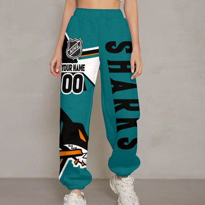 LIMITED EDITION - NEW CUSTOMIZED NHL32 SJS SAN JOSE SHARKS LONG PANTS