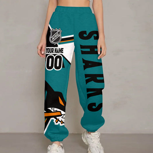 LIMITED EDITION - NEW CUSTOMIZED NHL32 SJS SAN JOSE SHARKS LONG PANTS