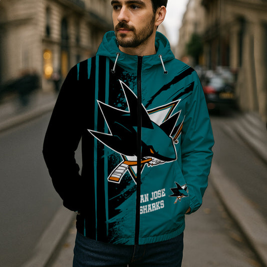 LIMITED EDITION - NEW CUSTOMIZED NHL32 SJS SAN JOSE SHARKS WINDBREAKER JACKET