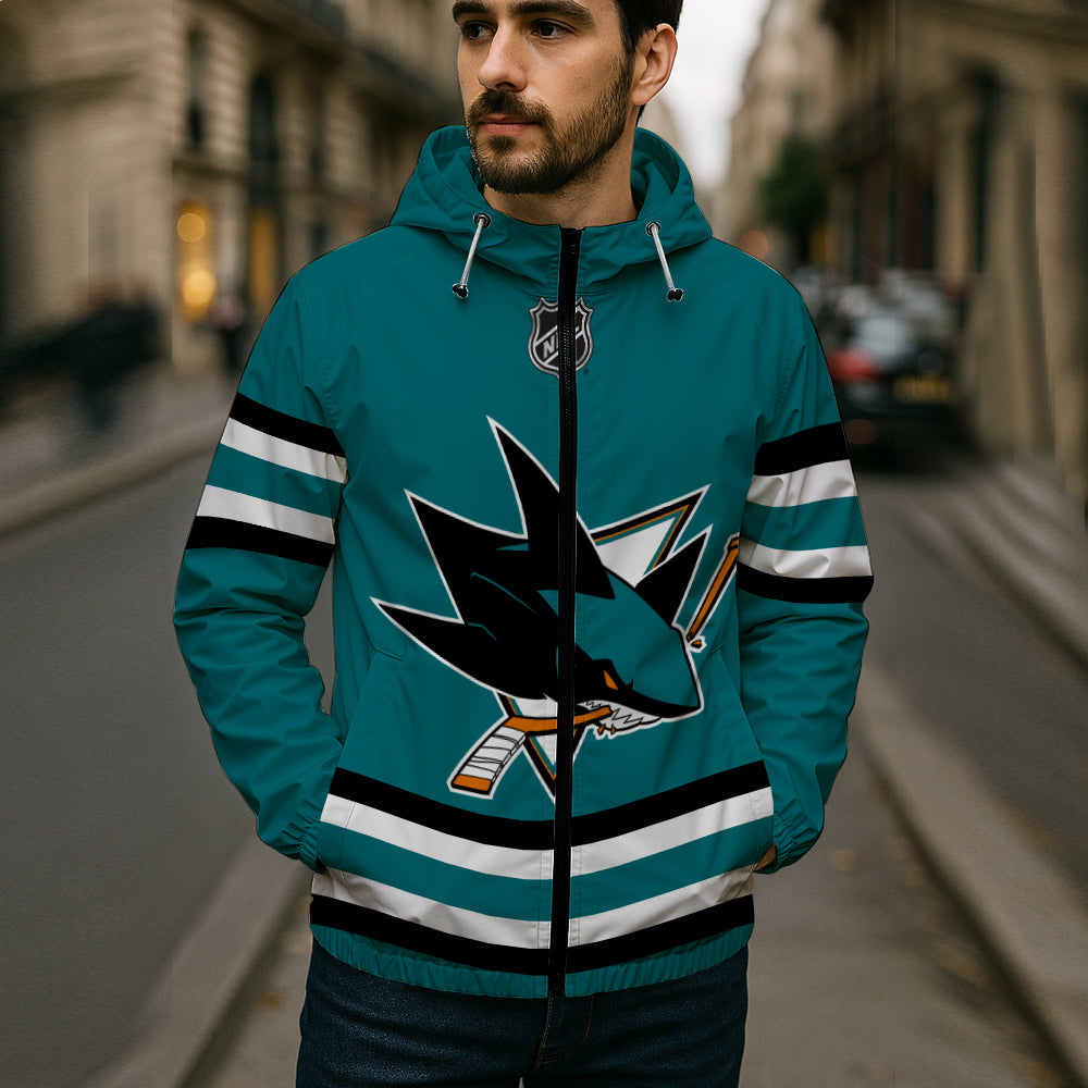 LIMITED EDITION - NEW CUSTOMIZED NHL32 SJS SAN JOSE SHARKS WINDBREAKER JACKET