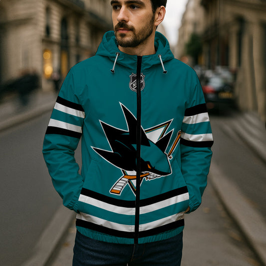 LIMITED EDITION - NEW CUSTOMIZED NHL32 SJS SAN JOSE SHARKS WINDBREAKER JACKET