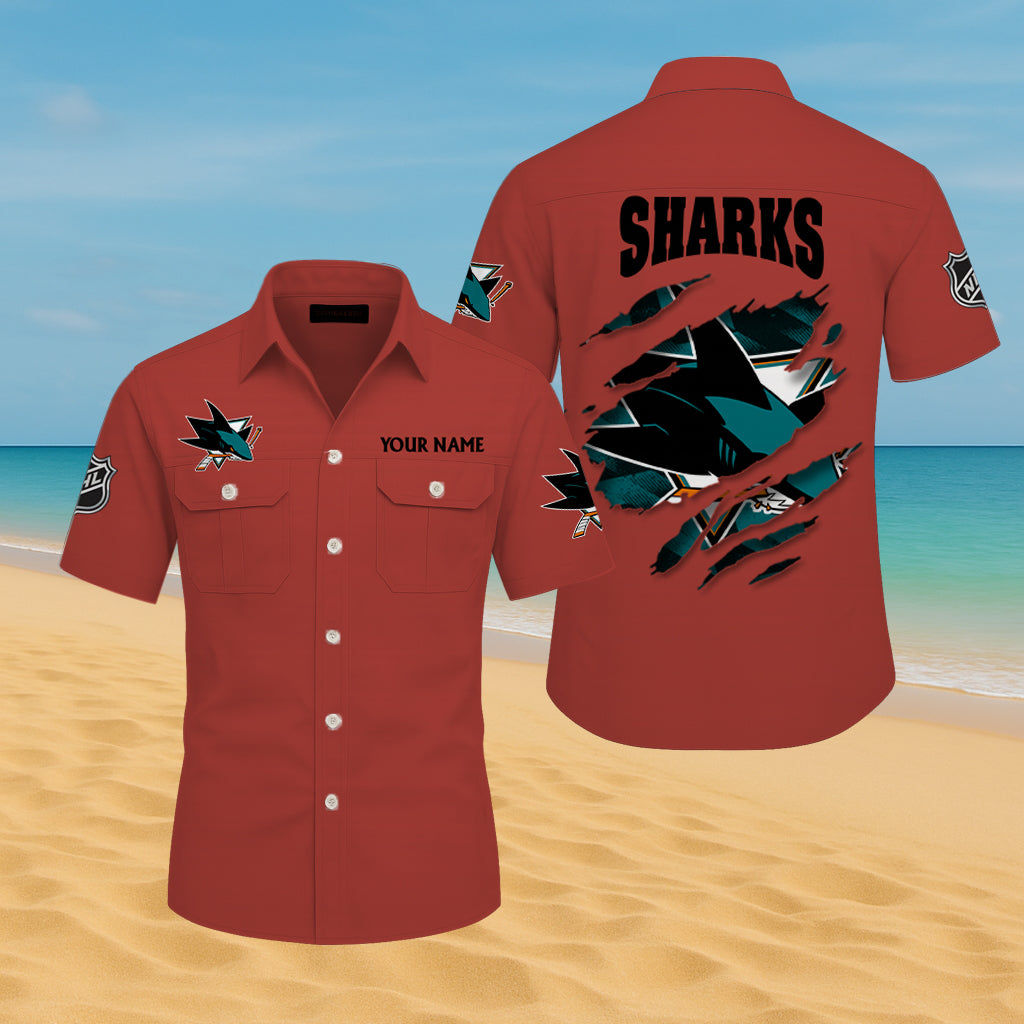 LIMITED EDITION - NEW CUSTOMIZED NHL32 SJS SAN JOSE SHARKS CARGO SHIRT