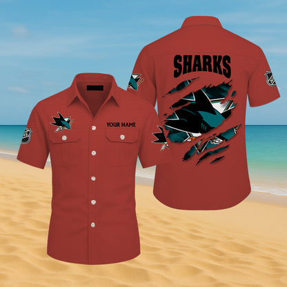 LIMITED EDITION - NEW CUSTOMIZED NHL32 SJS SAN JOSE SHARKS CARGO SHIRT