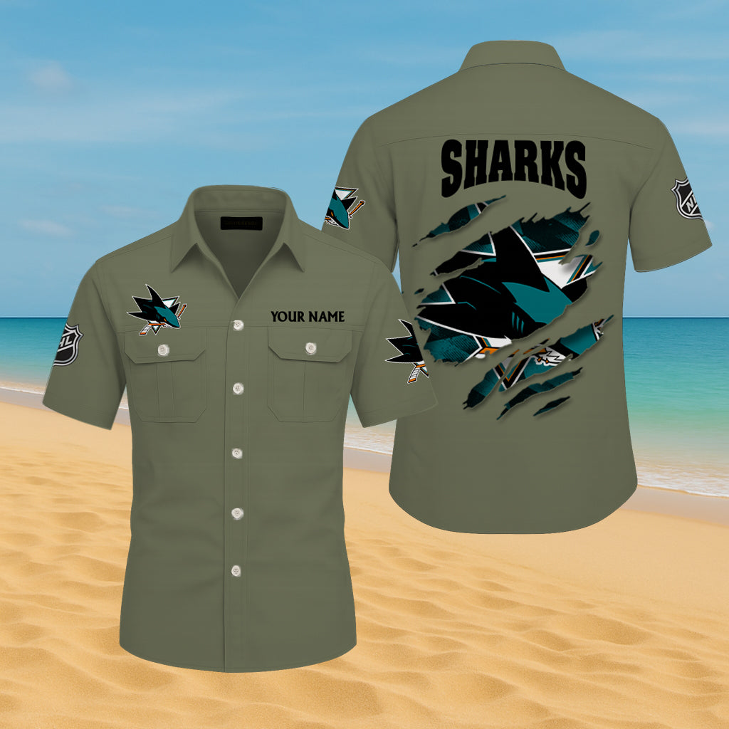 LIMITED EDITION - NEW CUSTOMIZED NHL32 SJS SAN JOSE SHARKS CARGO SHIRT