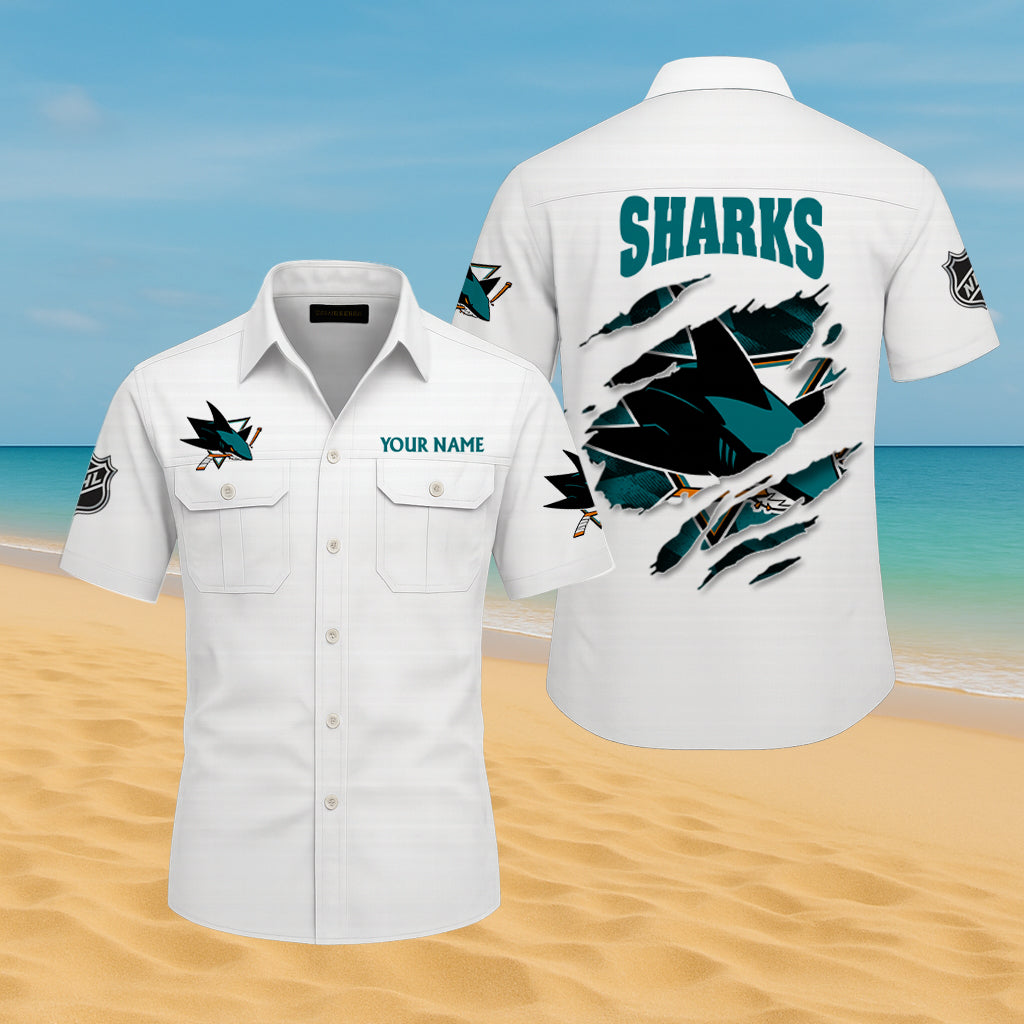 LIMITED EDITION - NEW CUSTOMIZED NHL32 SJS SAN JOSE SHARKS CARGO SHIRT