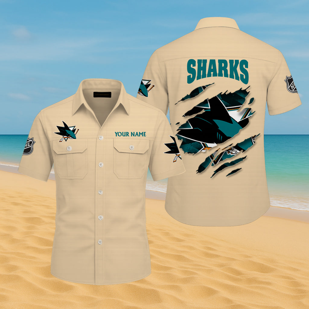 LIMITED EDITION - NEW CUSTOMIZED NHL32 SJS SAN JOSE SHARKS CARGO SHIRT