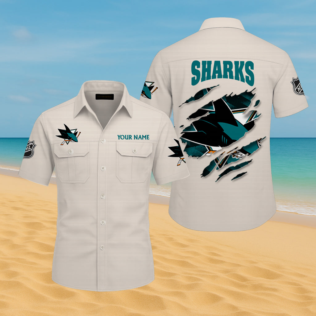 LIMITED EDITION - NEW CUSTOMIZED NHL32 SJS SAN JOSE SHARKS CARGO SHIRT