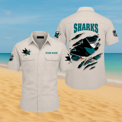 LIMITED EDITION - NEW CUSTOMIZED NHL32 SJS SAN JOSE SHARKS CARGO SHIRT