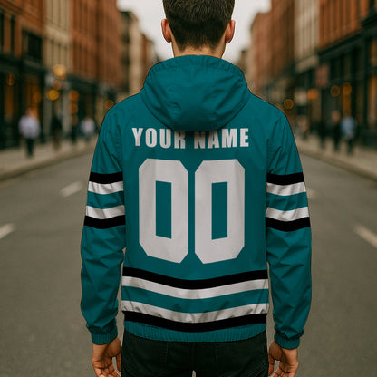 LIMITED EDITION - NEW CUSTOMIZED NHL32 SJS SAN JOSE SHARKS WINDBREAKER JACKET