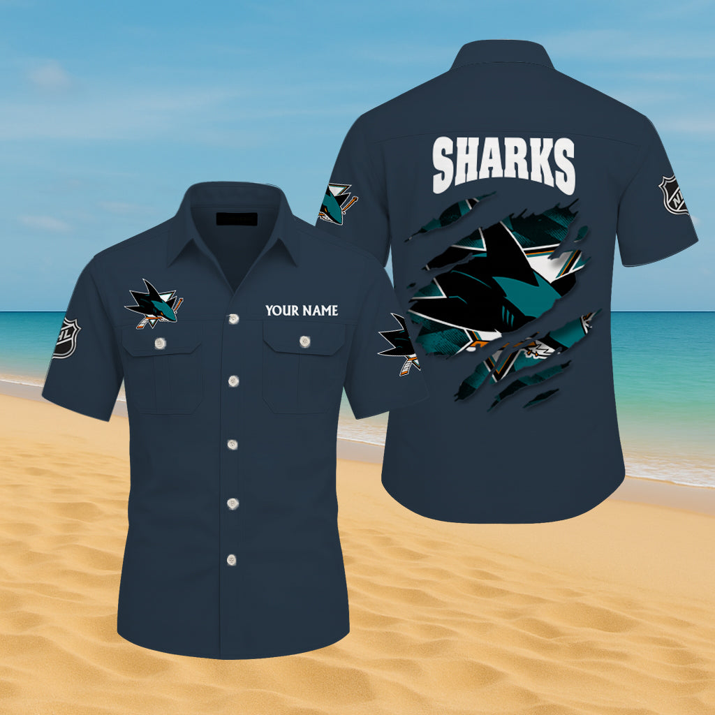 LIMITED EDITION - NEW CUSTOMIZED NHL32 SJS SAN JOSE SHARKS CARGO SHIRT