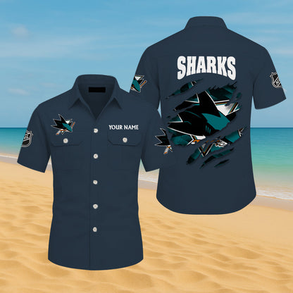 LIMITED EDITION - NEW CUSTOMIZED NHL32 SJS SAN JOSE SHARKS CARGO SHIRT