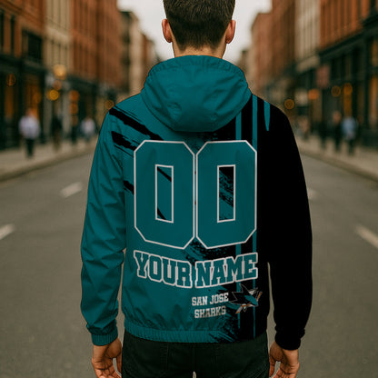 LIMITED EDITION - NEW CUSTOMIZED NHL32 SJS SAN JOSE SHARKS WINDBREAKER JACKET