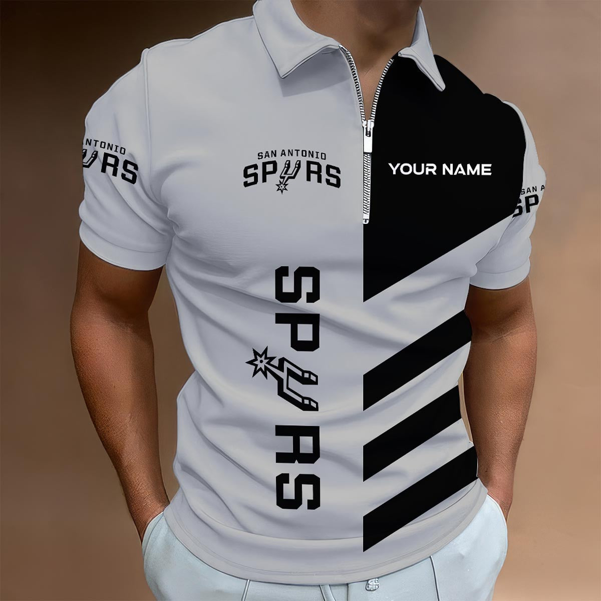 LIMITED EDITION - NEW CUSTOMIZED NBA23 SA SAN ANTONIO SPURS ZIP POLO SHIRT