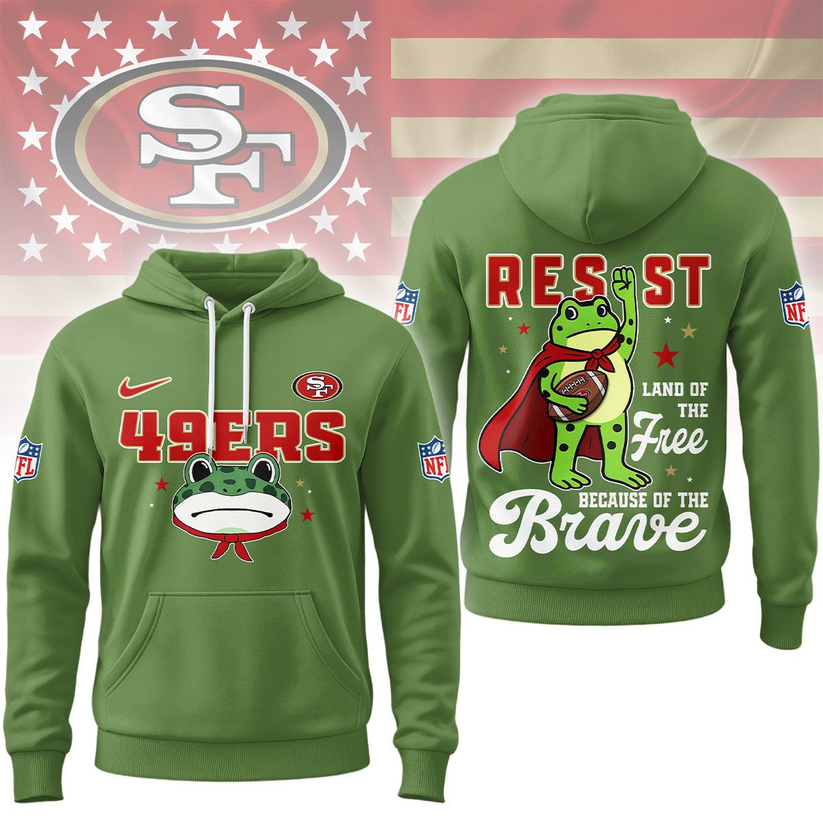 LIMITED EDITION - NEW CUSTOMIZED NFL11 SF49 SAN FRANCISCO 49ERS LAND OF THE FREE BRAVE T-SHIRT, POLO, HOODIE & JACKETS
