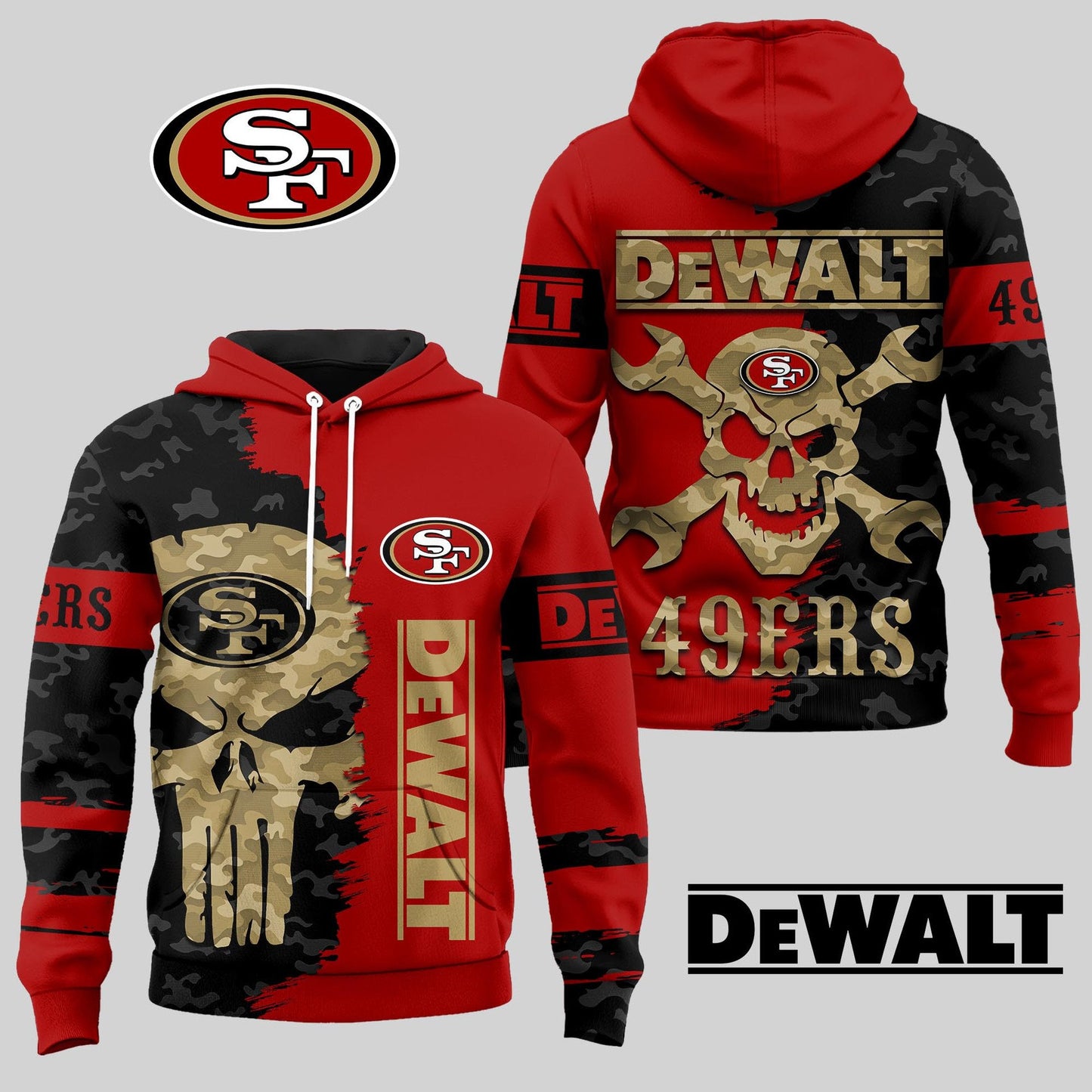 LIMITED EDITION - NEW CUSTOMIZED NFL11 SF49 SAN FRANCISCO 49ERS DEWALT UNISEX T-SHIRT, POLO, HOODIE & JACKETS