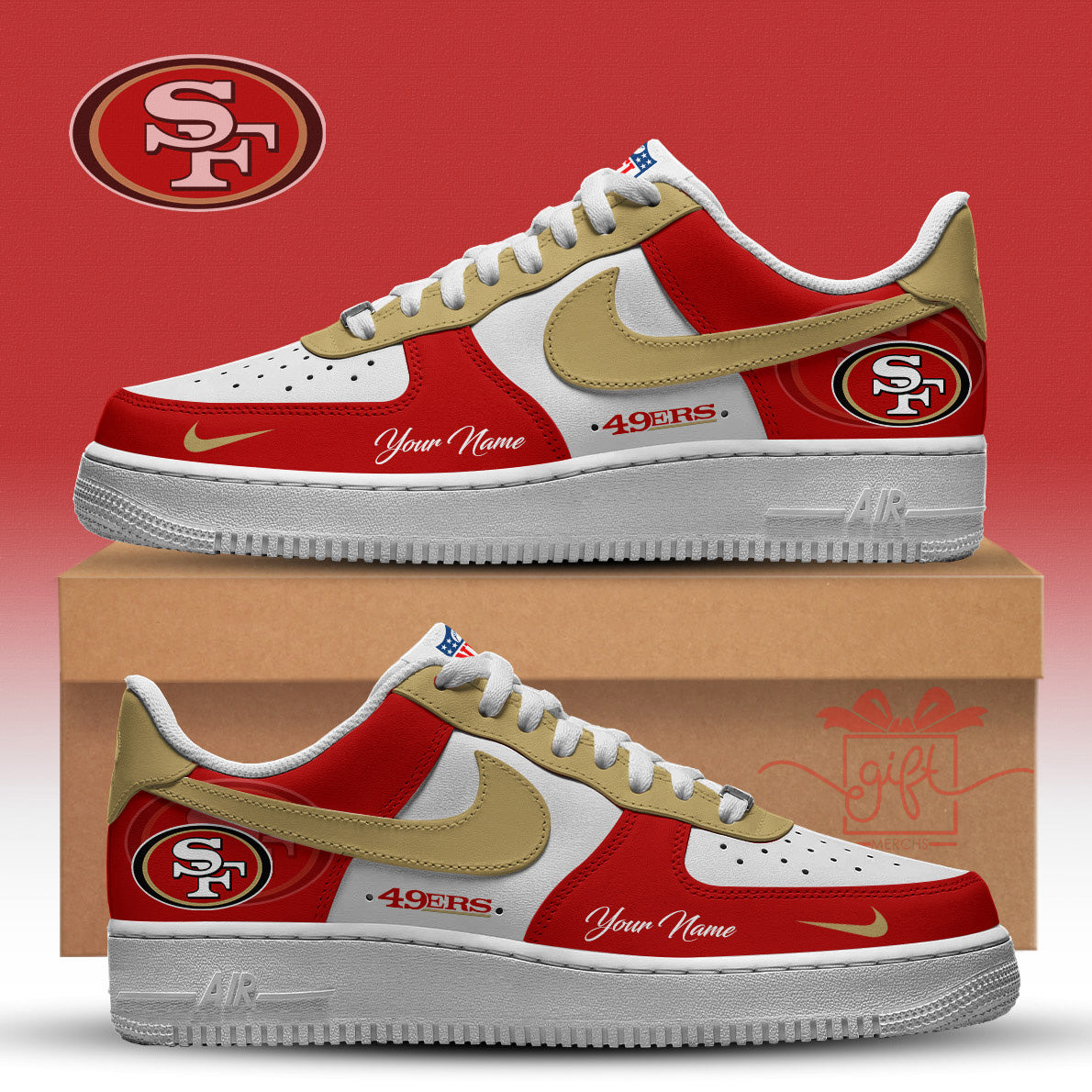 LIMITED EDITION - NEW CUSTOMIZED NFL11 SF49 SAN FRANCISCO 49ERS AF1 SNEAKERS