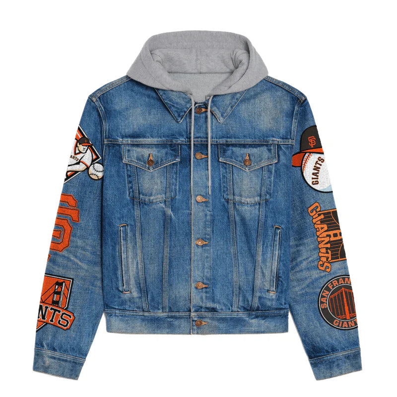 LIMITED EDITION - NEW CUSTOMIZED MLB06 SFG SAN FRANCISCO GIANTS HOODED DENIM JACKET