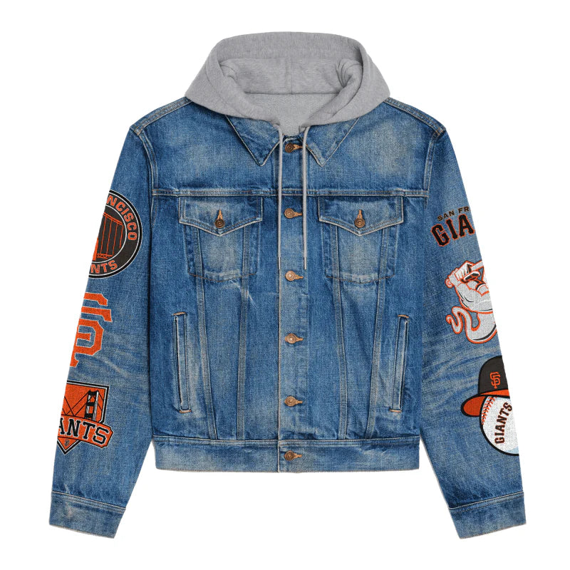 LIMITED EDITION - NEW CUSTOMIZED MLB06 SFG SAN FRANCISCO GIANTS HOODED DENIM JACKET