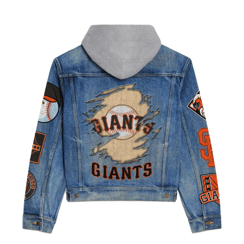 LIMITED EDITION - NEW CUSTOMIZED MLB06 SFG SAN FRANCISCO GIANTS HOODED DENIM JACKET