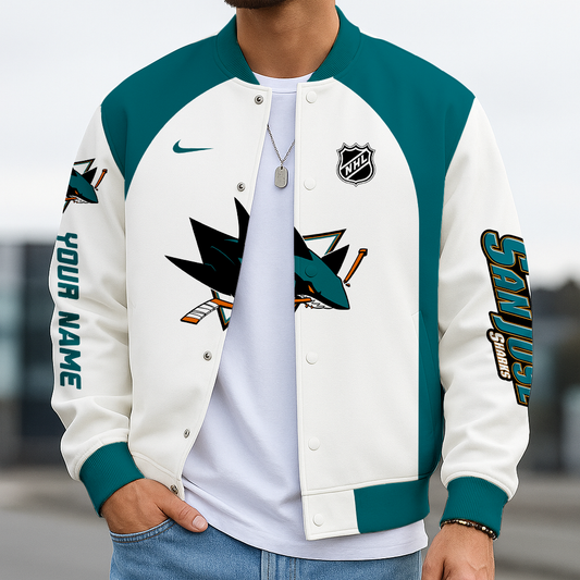 LIMITED EDITION - NEW CUSTOMIZED NHL32 SJS SAN JOSE SHARKS BASEBALL JACKET