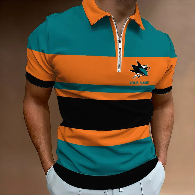 LIMITED EDITION - NEW CUSTOMIZED NHL32 SJ SHARKS ZIP POLO SHIRT