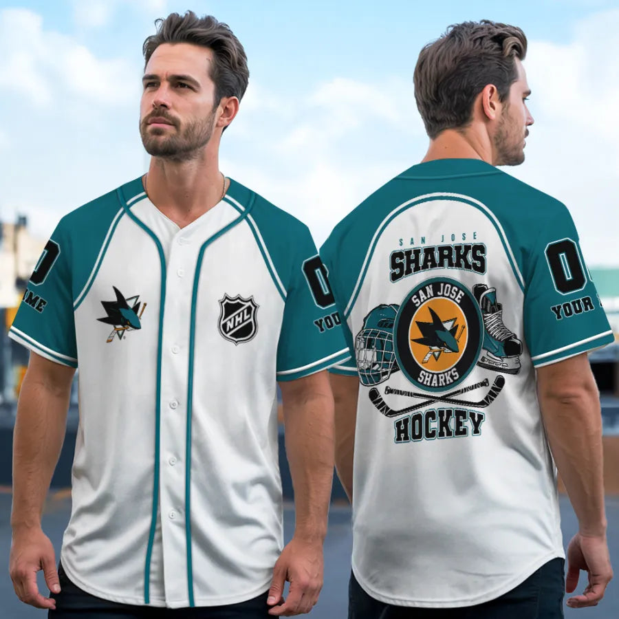 LIMITED EDITION - NEW CUSTOMIZED NHL32 SJ SHARKS BASEBALL JERSEY
