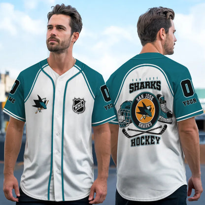 LIMITED EDITION - NEW CUSTOMIZED NHL32 SJ SHARKS BASEBALL JERSEY