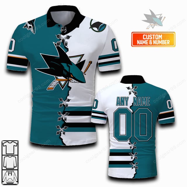 LIMITED EDITION - NEW CUSTOMIZED NHL32 SJS SAN JOSE SHARKS UNISEX T-SHIRT, POLO, HOODIE & JACKETS