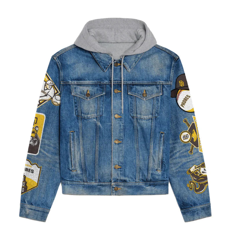 LIMITED EDITION - NEW CUSTOMIZED MLB18 SDP SAN DIEGO PADRES HOODED DENIM JACKET