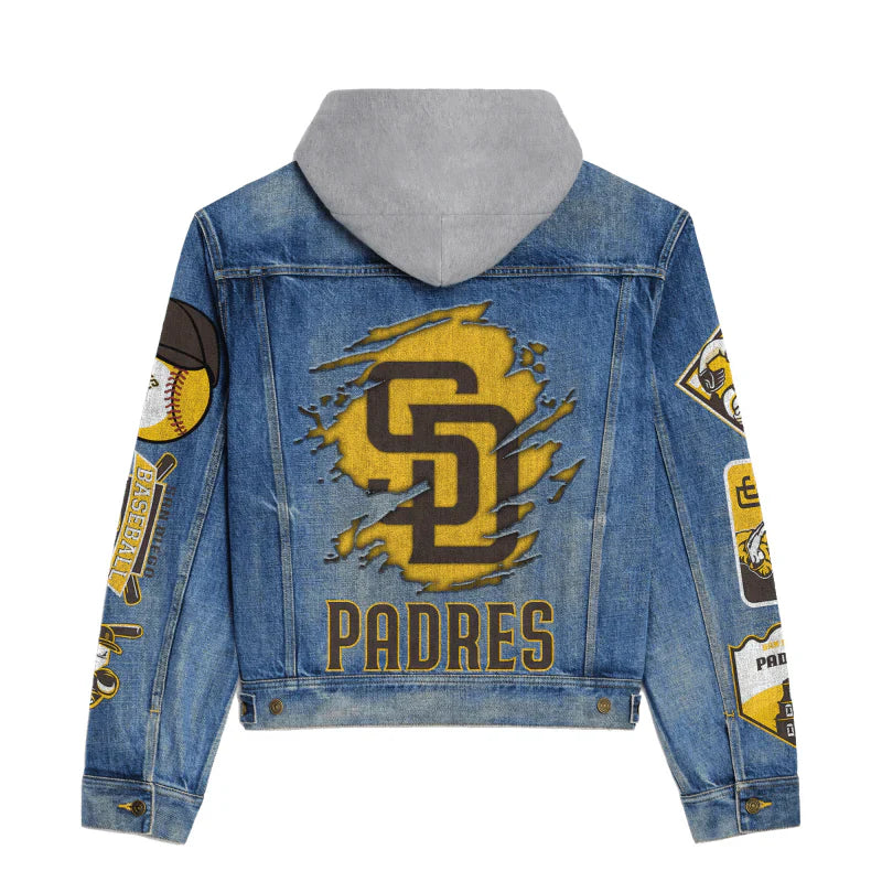 LIMITED EDITION - NEW CUSTOMIZED MLB18 SDP SAN DIEGO PADRES HOODED DENIM JACKET