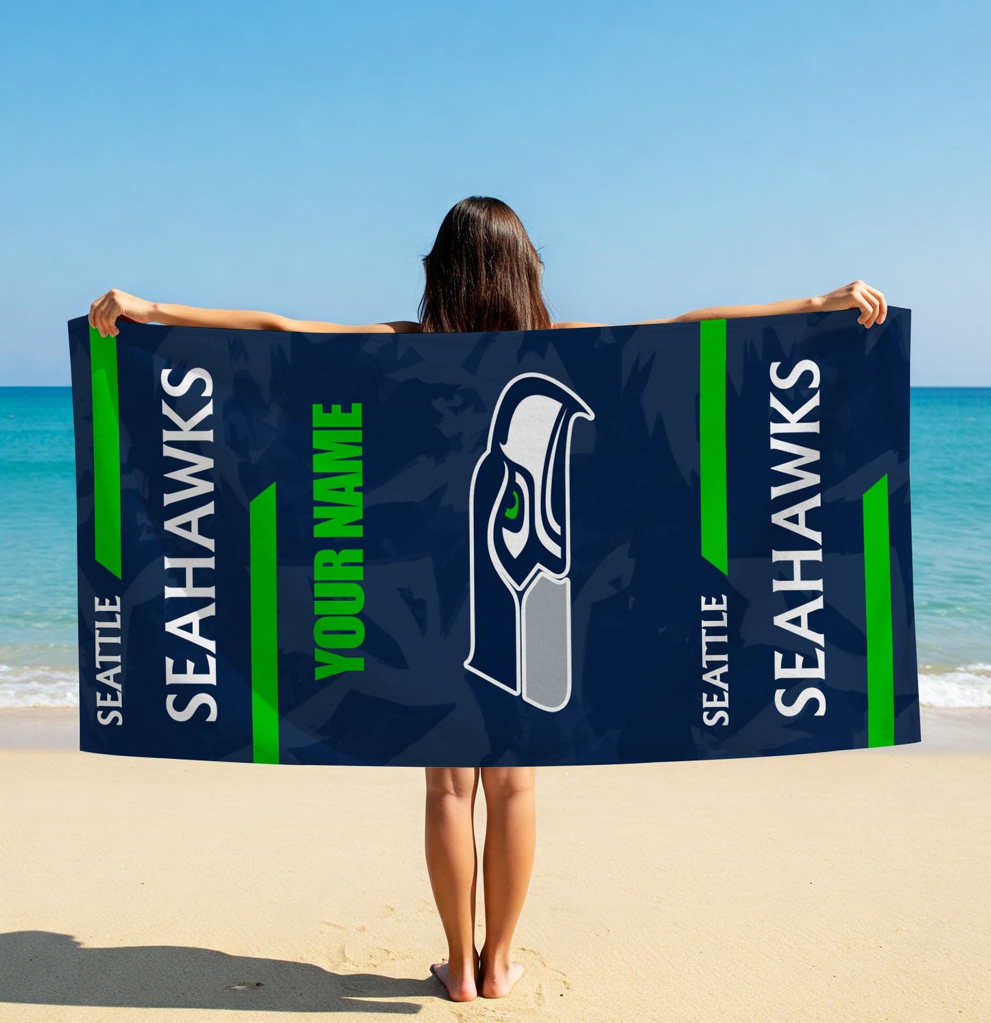 LIMITED EDITION - NEW CUSTOMIZED NFL06 SSH SEATTLE SEAHAWKS BEACH & BATH TOWEL