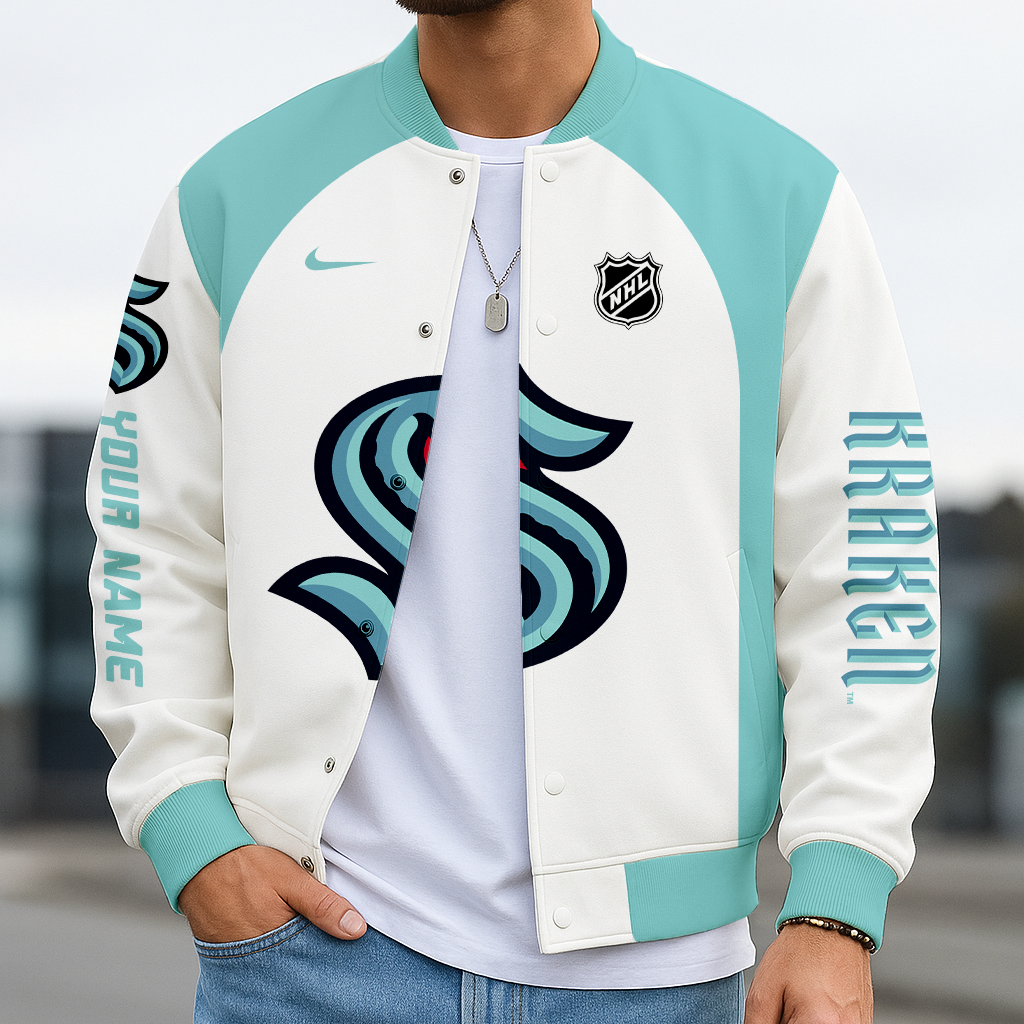 LIMITED EDITION - NEW CUSTOMIZED NHL20 STK SEATTLE KRAKEN BASEBALL JACKET