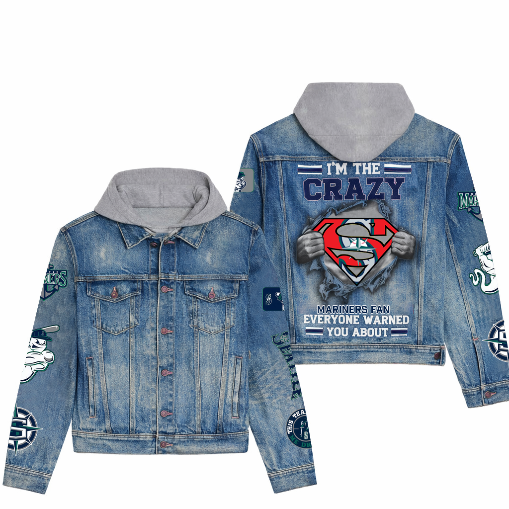 LIMITED EDITION - NEW CUSTOMIZED MLB14 SMS SEATTLE MARINERS HOODED DENIM JACKET