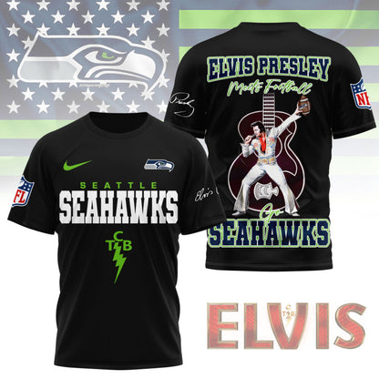 LIMITED EDITION - NEW CUSTOMIZED NFL06 SSH SEATTLE SEAHAWKS X ELVIS PRESLEY FAN 3D SHIRT