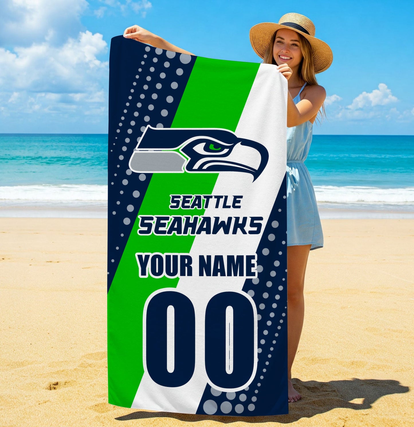 LIMITED EDITION - NEW CUSTOMIZED NFL06 SSH SEATTLE SEAHAWKS BEACH & BATH TOWEL