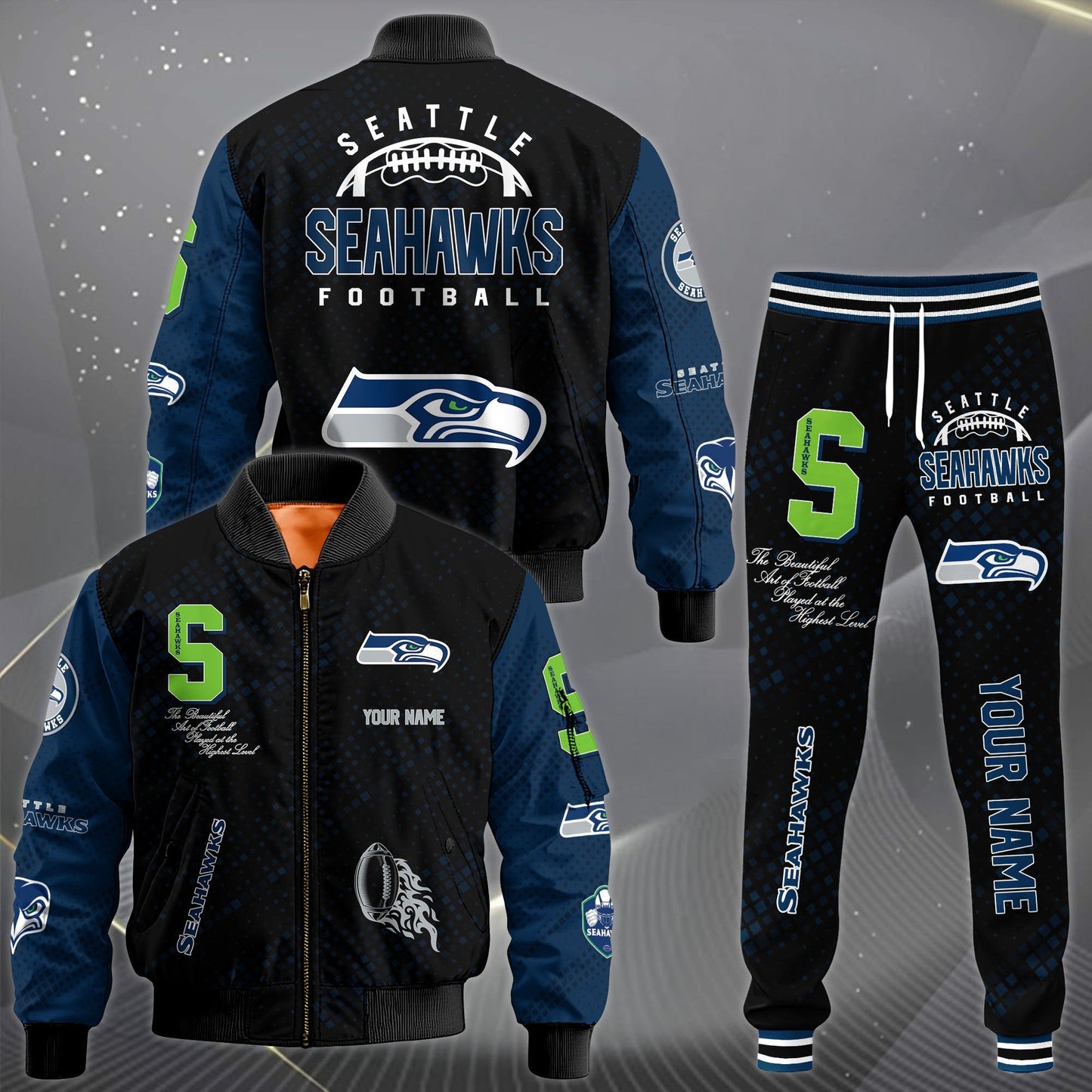 LIMITED EDITION - NEW CUSTOMIZED NFL06 SSH SEATTLE SEAHAWKS SATIN VARSITY JACKET & LONG PANTS