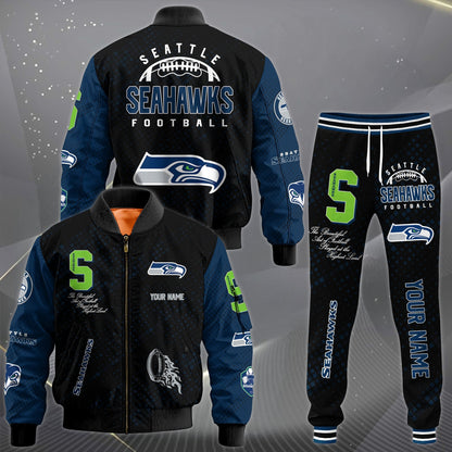 LIMITED EDITION - NEW CUSTOMIZED NFL06 SSH SEATTLE SEAHAWKS SATIN VARSITY JACKET & LONG PANTS